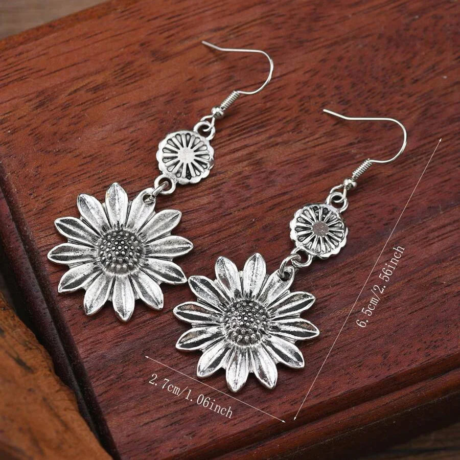 Vintage Bohemian Sunflower Pendant Earrings