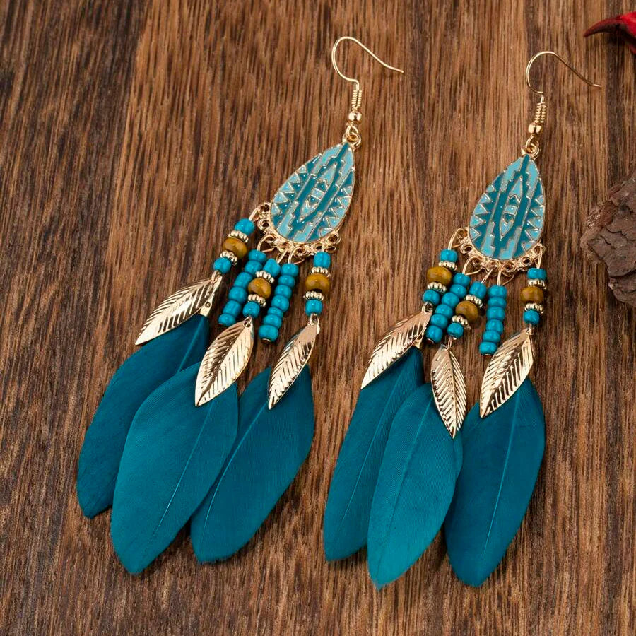 Bohemian Exaggerated Retro Style Feather Earrings