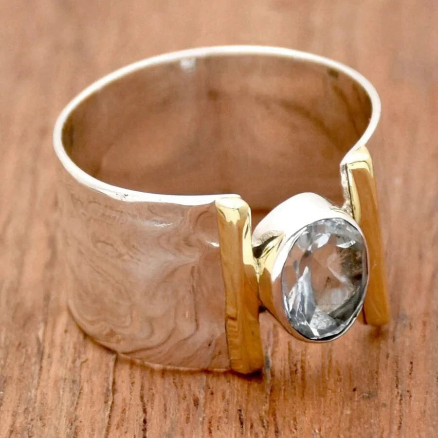 Elegant Retro Blue Cubic Zirconia Silver Plated Ring