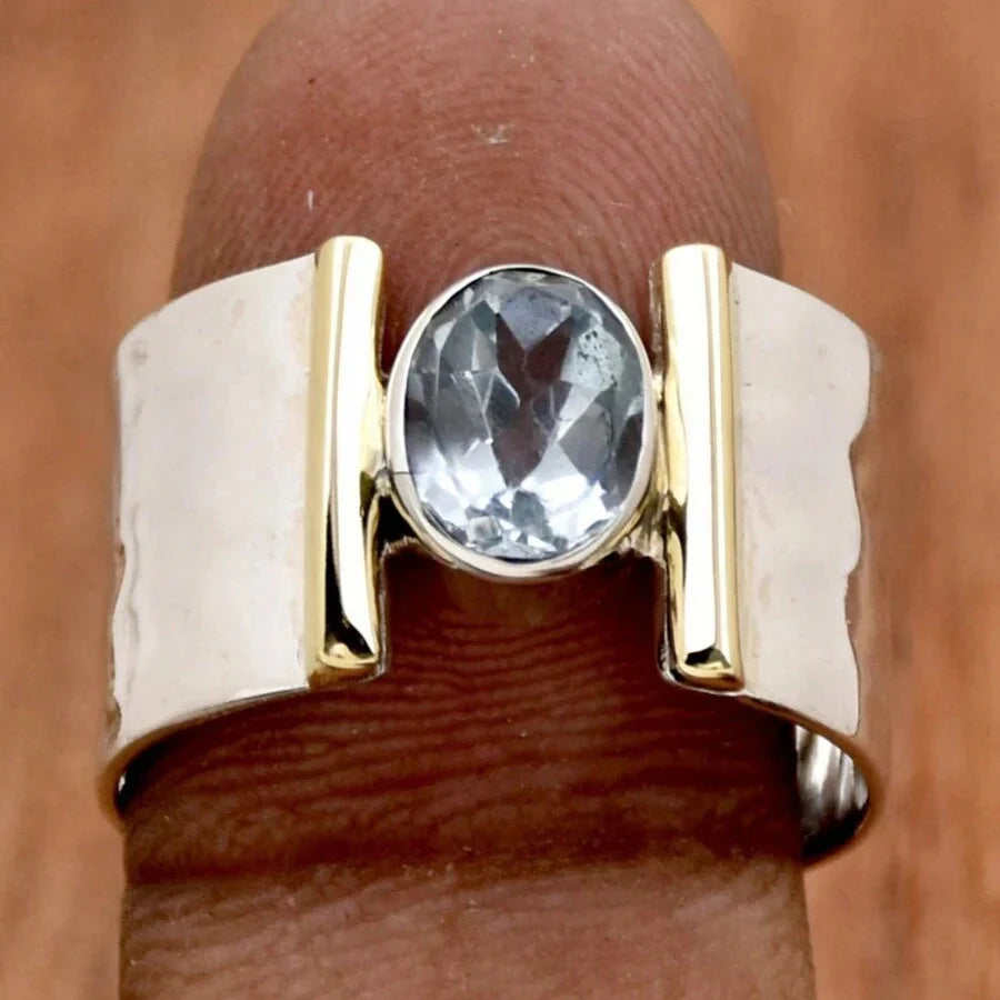 Elegant Retro Blue Cubic Zirconia Silver Plated Ring