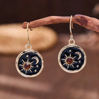 Vintage Round Sun Moon Star Rhinestone Earrings