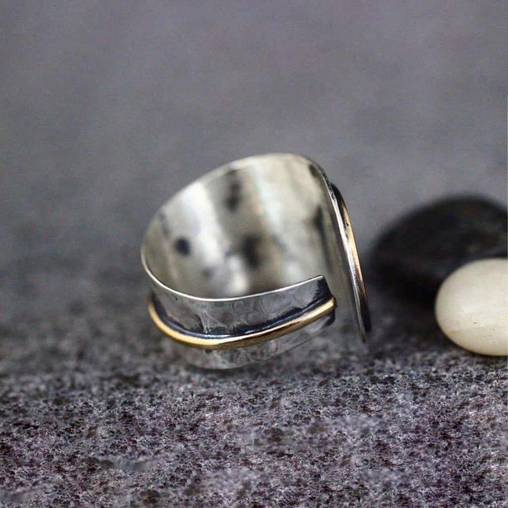 Bohemian Metal Silver & Gold Color Swirl Circular Wide Open Ring