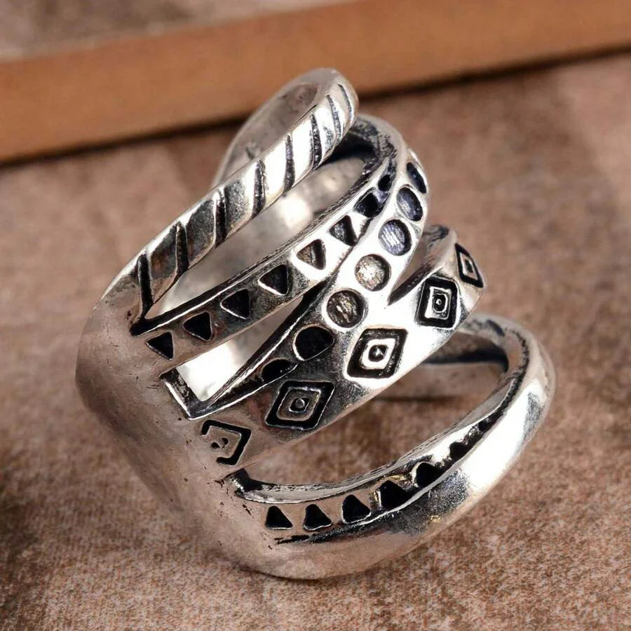 Vintage Bohemian Long Wrapped Around Silver Plated Ring
