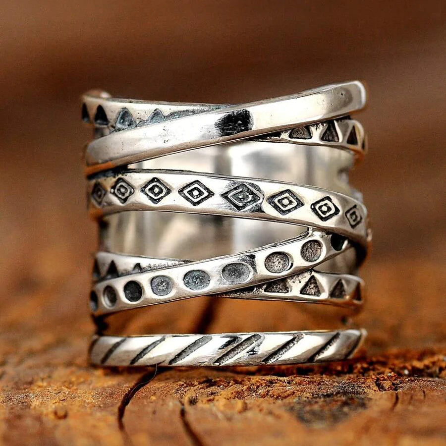 Vintage Bohemian Long Wrapped Around Silver Plated Ring