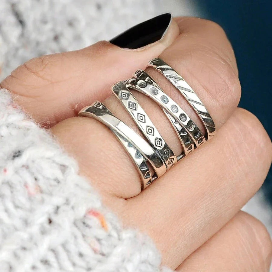 Vintage Bohemian Long Wrapped Around Silver Plated Ring