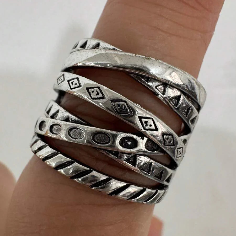 Vintage Bohemian Long Wrapped Around Silver Plated Ring