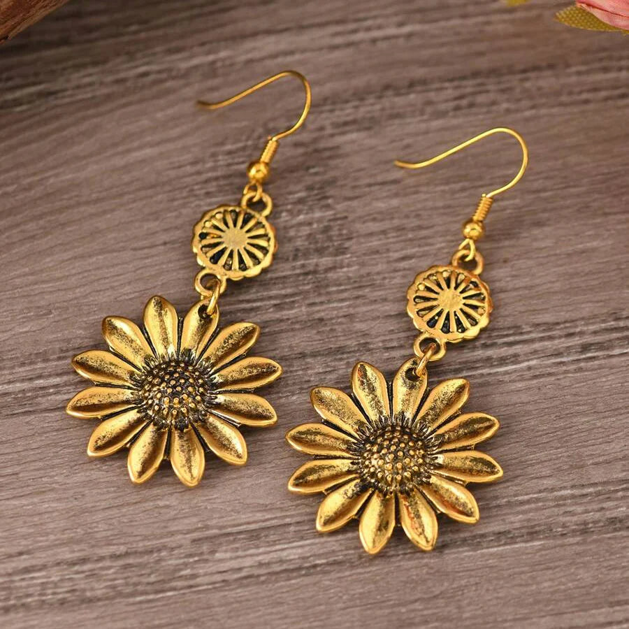 Vintage Bohemian Sunflower Pendant Earrings