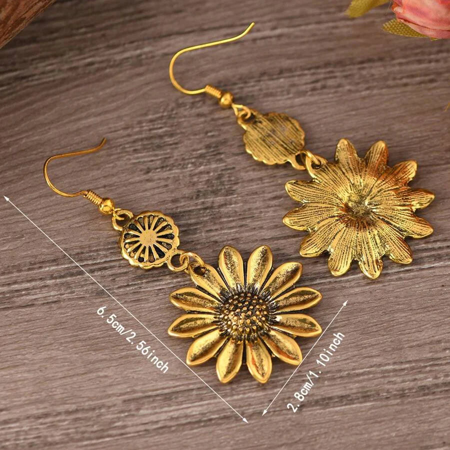 Vintage Bohemian Sunflower Pendant Earrings