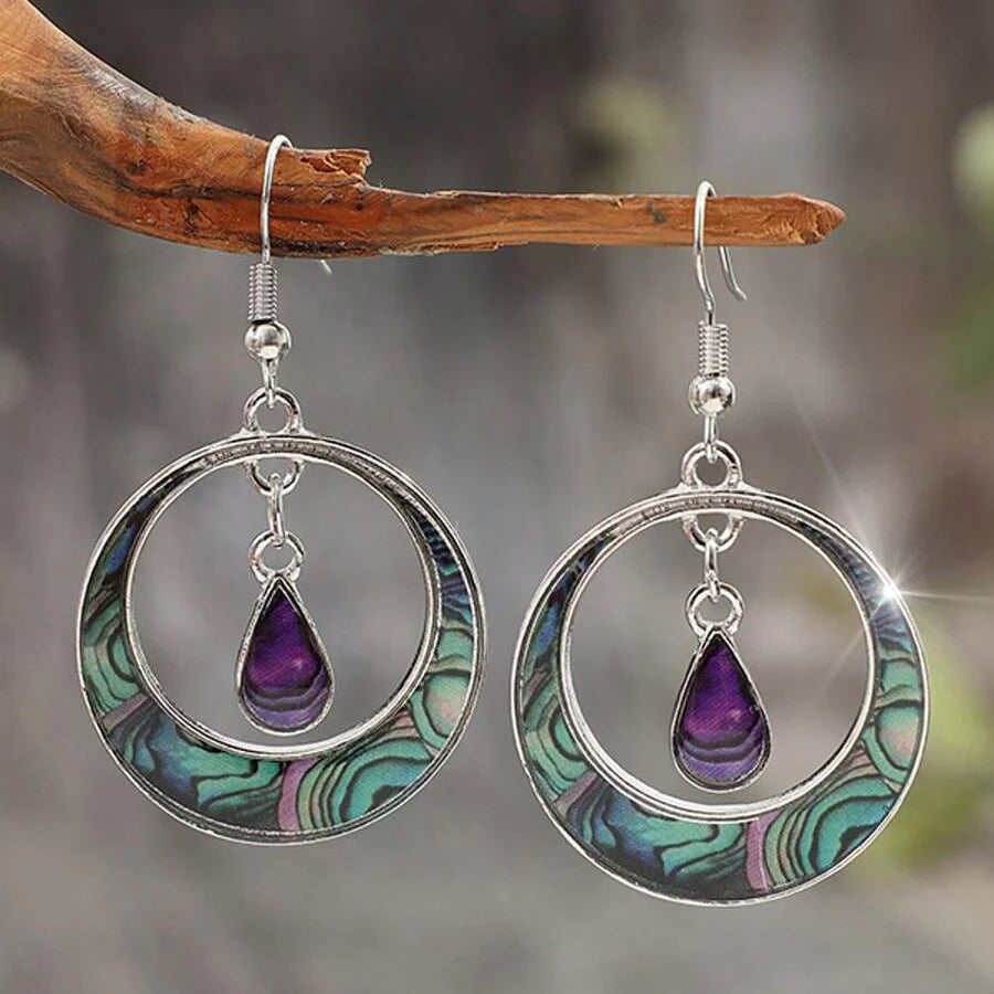 Vintage Geometric Palace Style Oil Drop Conch Alloy Hoop Earrings