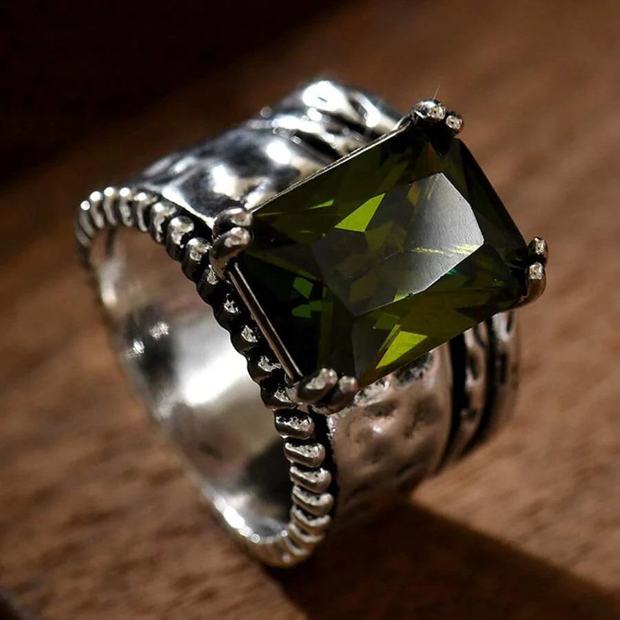 Vintage Bohemian Geometric Cut Zircon Silver Plated Ring