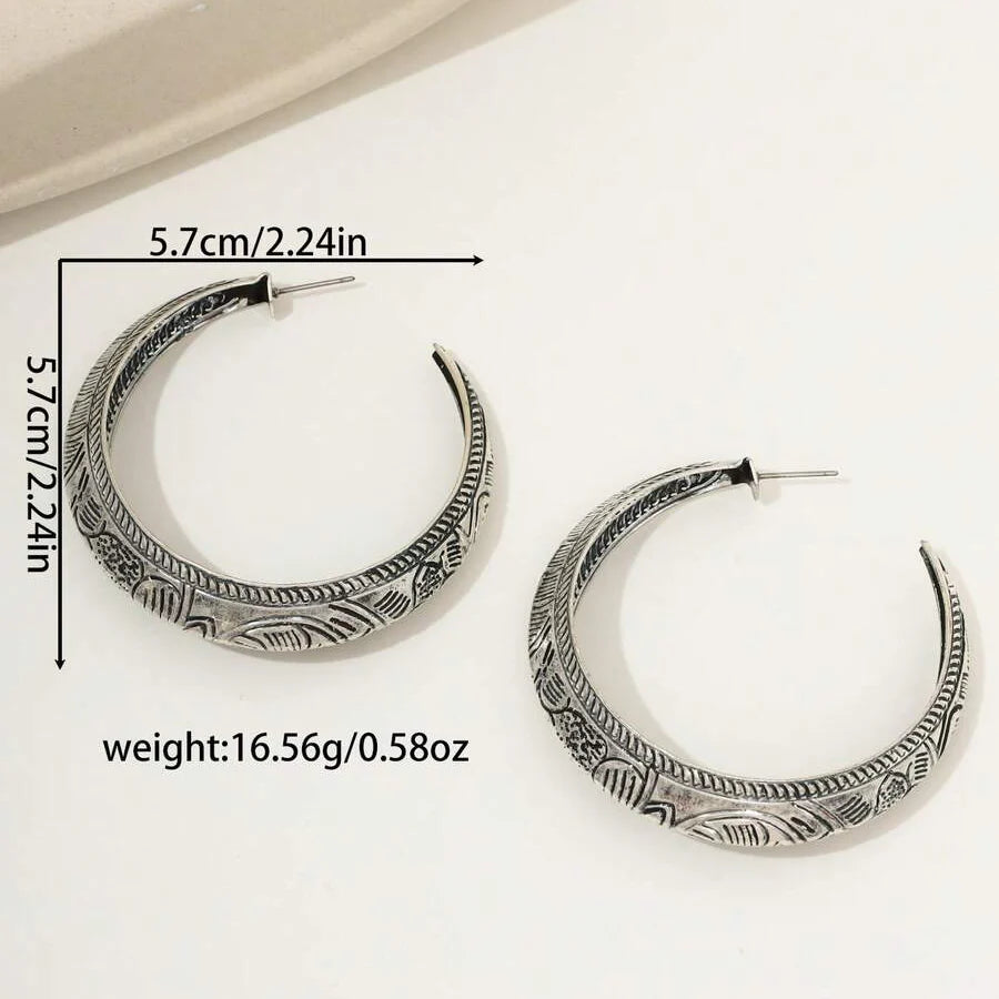 Vintage Bohemian Carved Geometric Hoop Earrings