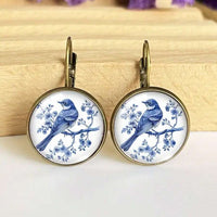 Retro Style Blue Bird Shaped Round Hook Earrings