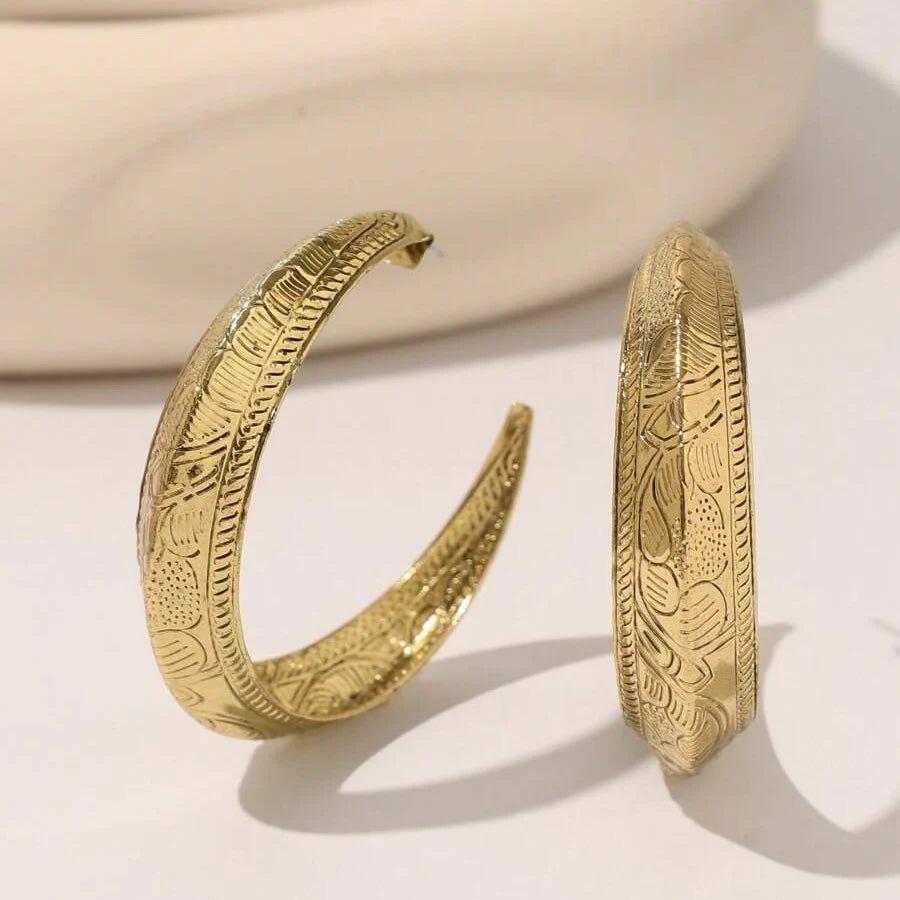 Vintage Bohemian Carved Geometric Hoop Earrings