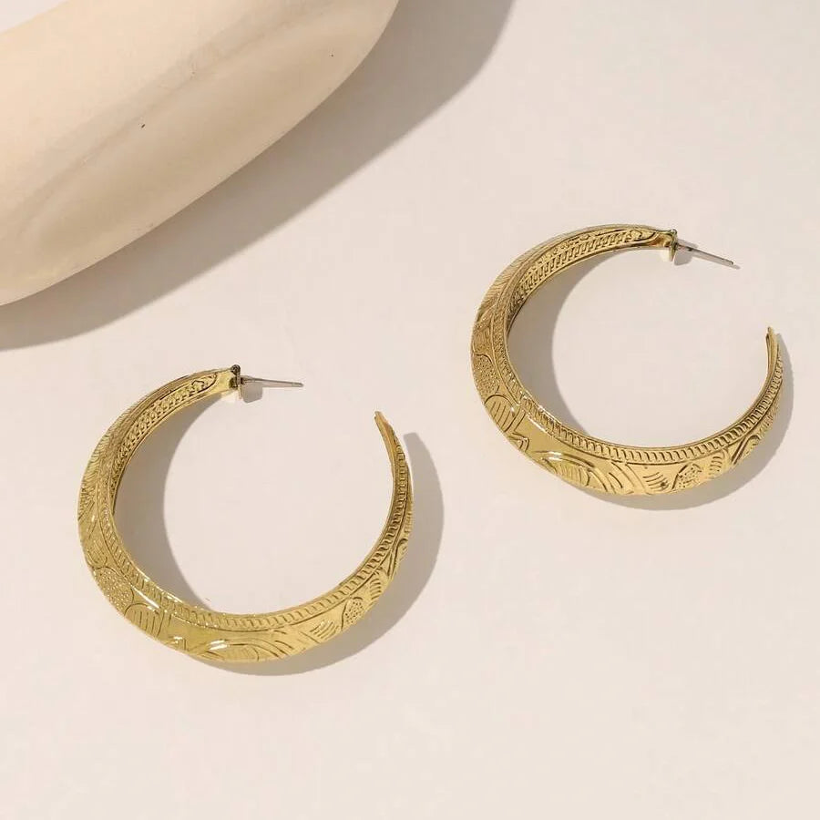 Vintage Bohemian Carved Geometric Hoop Earrings