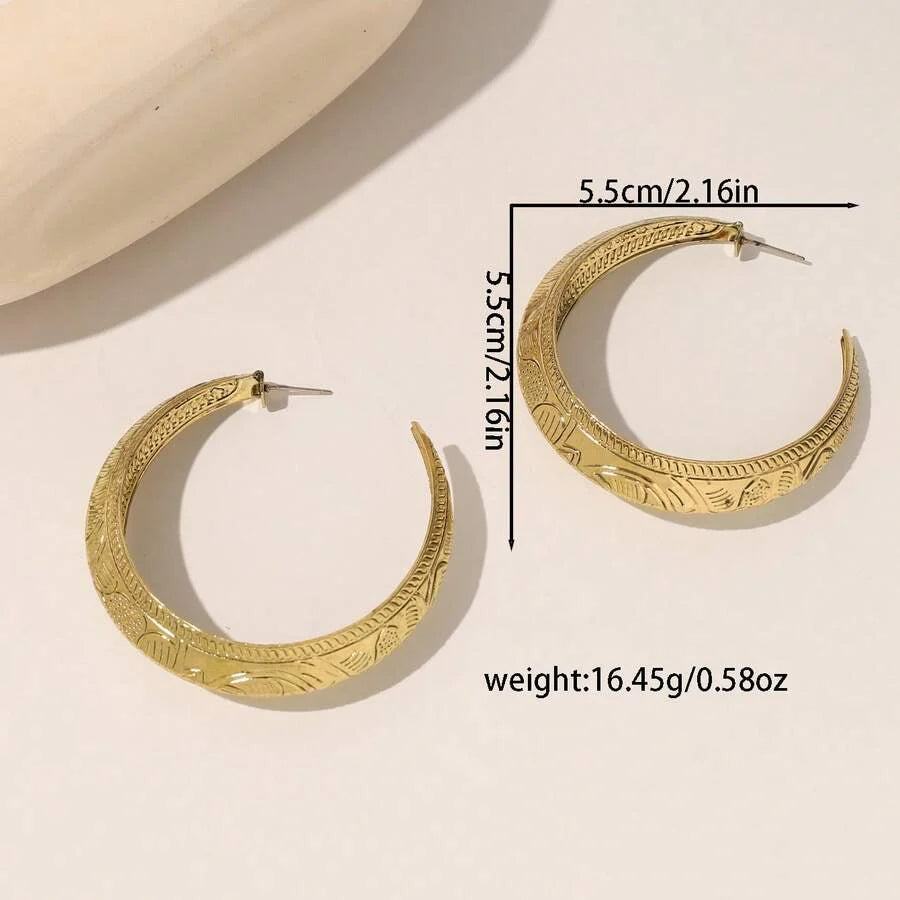 Vintage Bohemian Carved Geometric Hoop Earrings