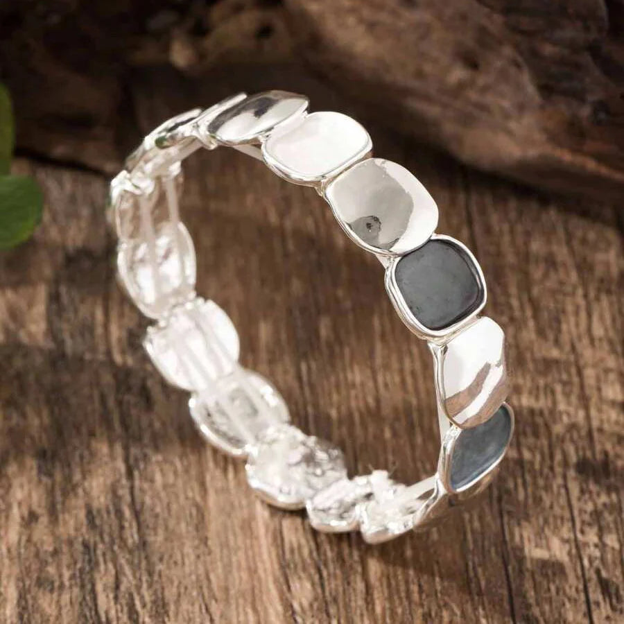 Elegant Oval Glossy & Matte Design Elastic Zinc Alloy Bracelet