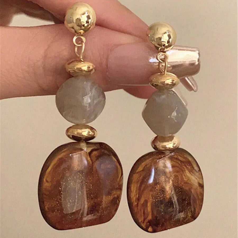 Vintage Asymmetrical Tie Dye Acrylic Long Pendant Earrings