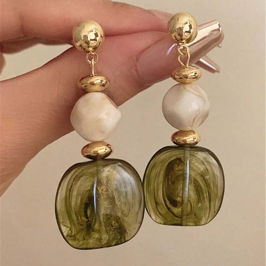 Vintage Asymmetrical Tie Dye Acrylic Long Pendant Earrings