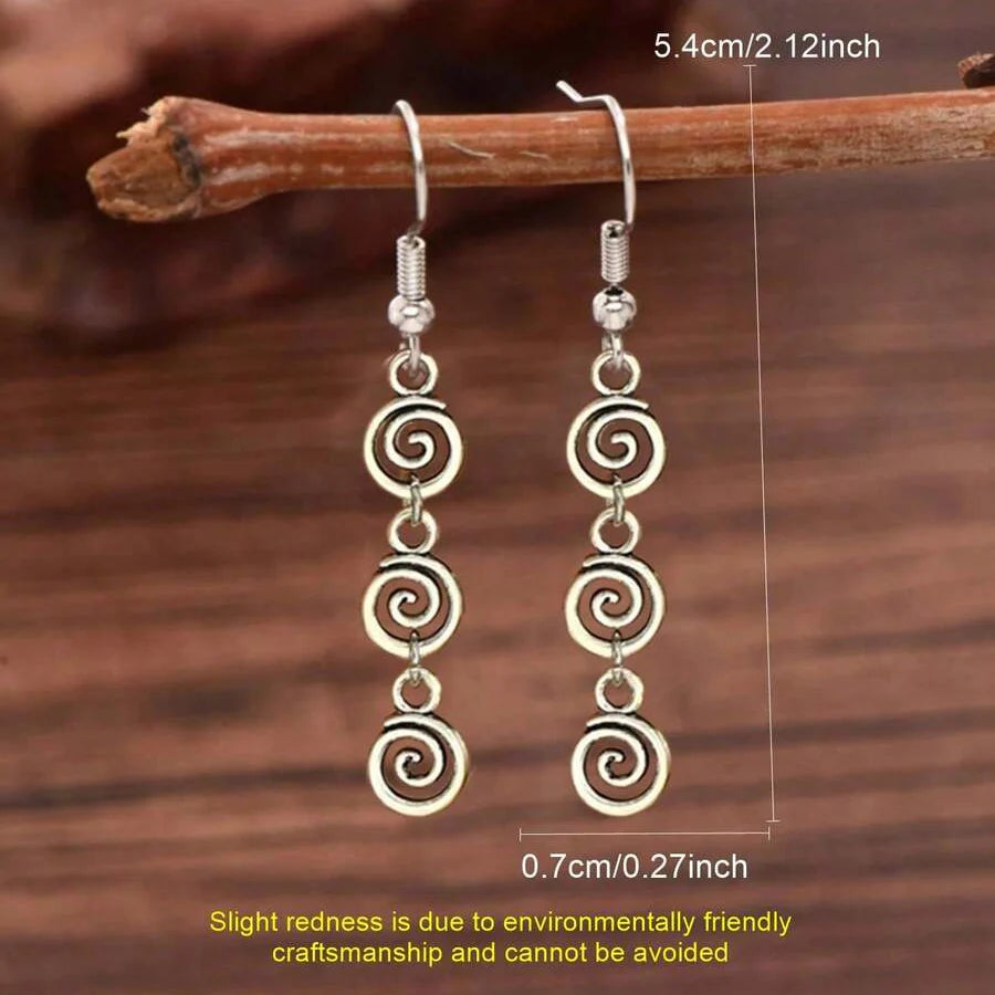 Retro Distressed Geometric Spiral Swirl Dangle Earrings