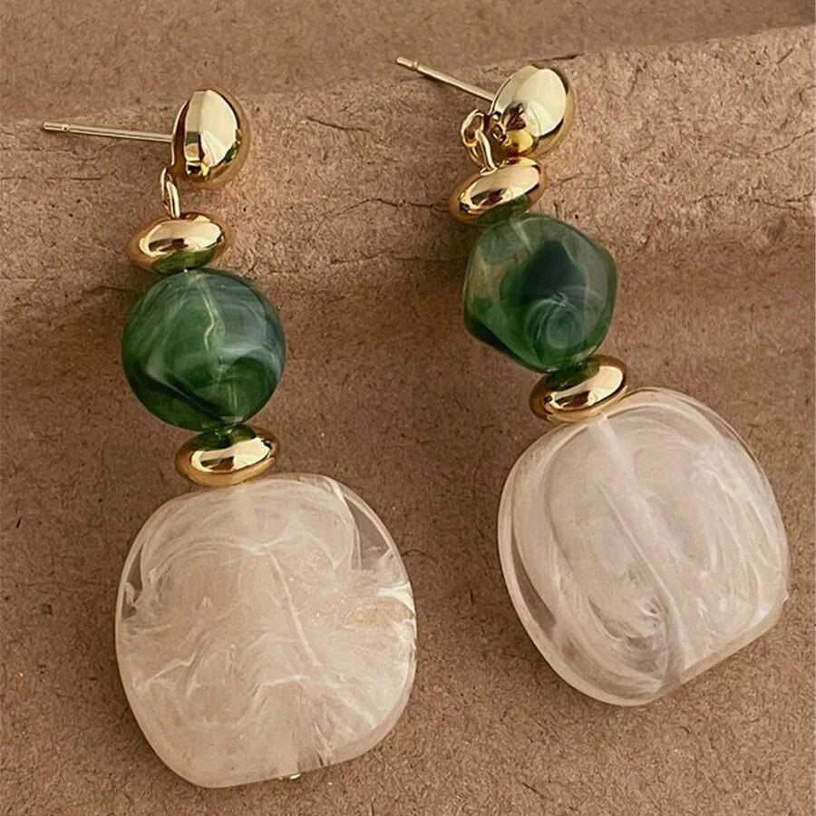 Vintage Asymmetrical Tie Dye Acrylic Long Pendant Earrings