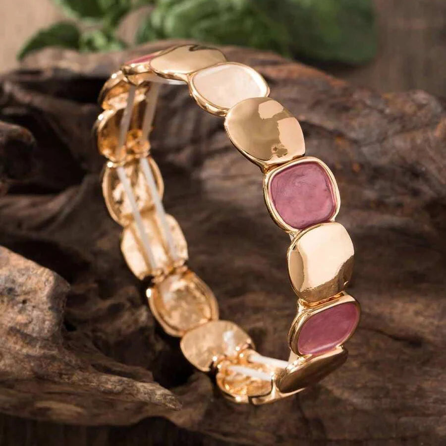 Elegant Oval Glossy & Matte Design Elastic Zinc Alloy Bracelet