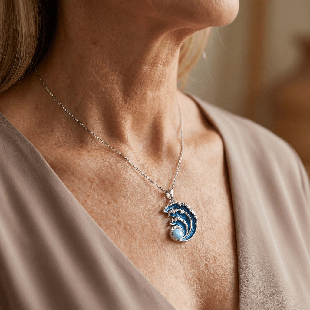 Elegant Ocean Wave Pearl Pendant Necklace