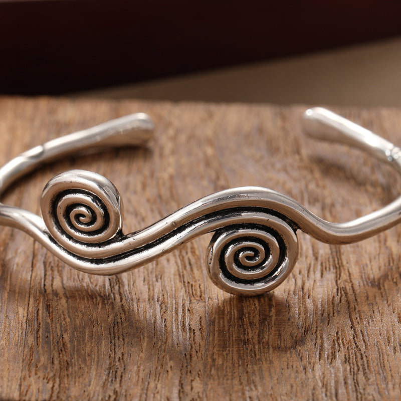 Vintage Gold White Plated Spiral Cuff Bangle Bracelet