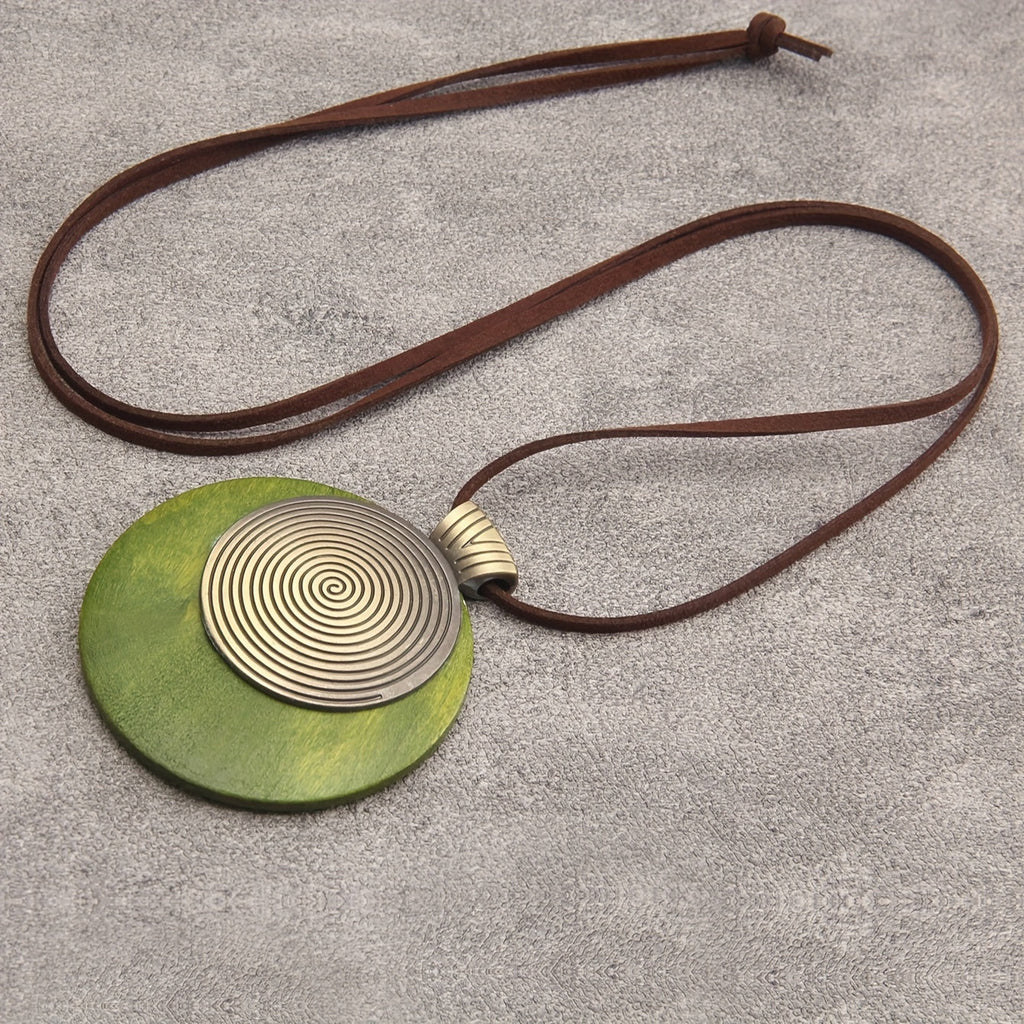 Bohemian Retro Style Spiral Medallion Pendant Long Necklace