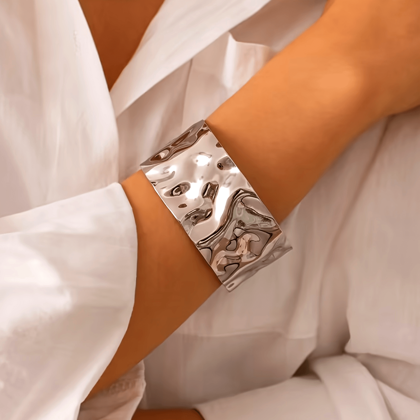 Elegant Polished Sculptural Wide Cuff Bracelet