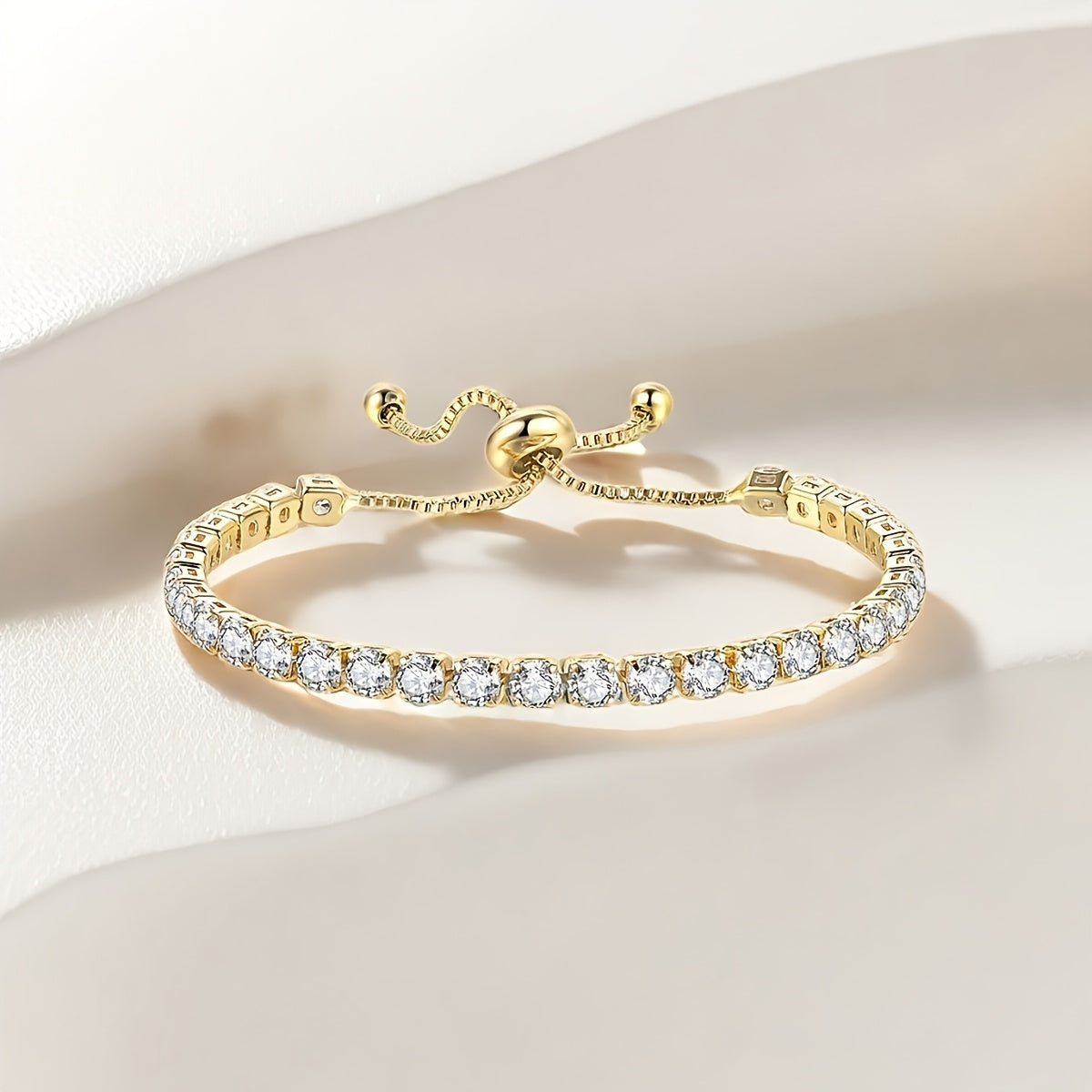 Elegant Gold Plated Zirconia Diamond Adjustable Tennis Bracelet