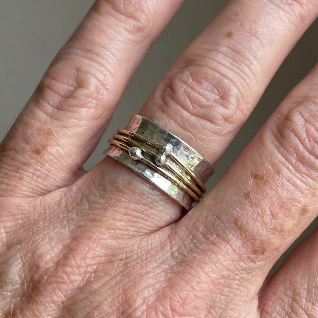 Vintage Mixed Gold Layered Silver Spinner Comfort Ring