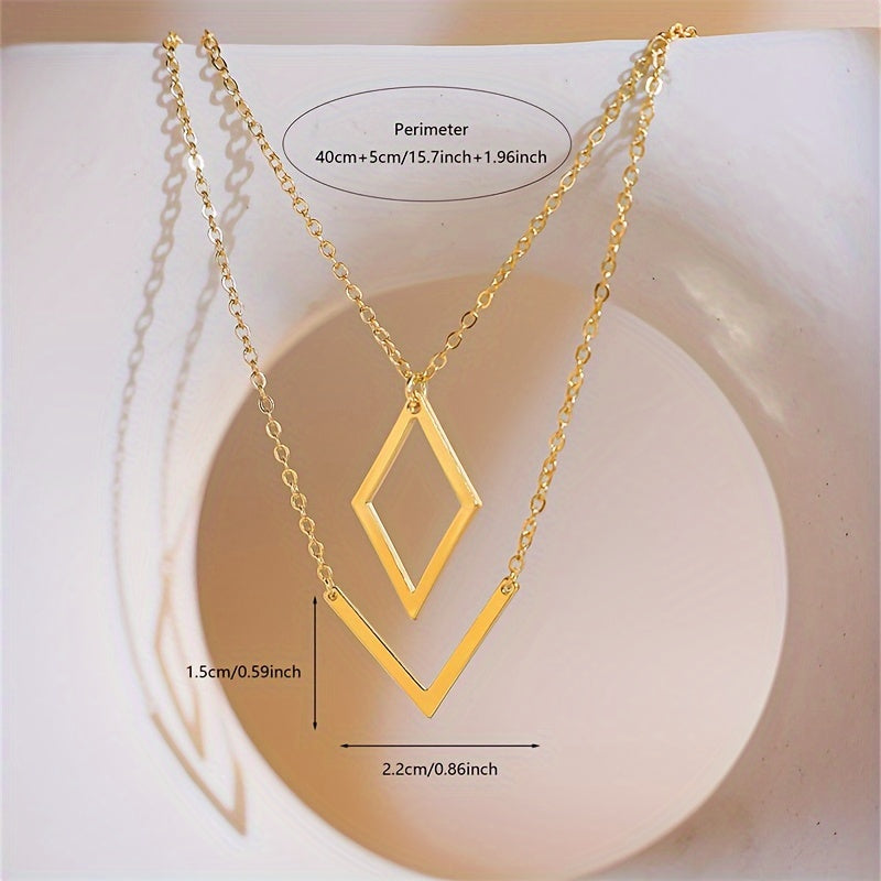 Retro Geometric Design Gold V-Pendant Necklace