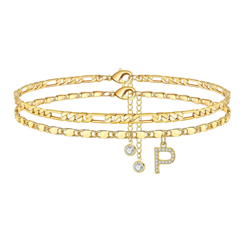 2 Piece Diamond Initial Anklet Set