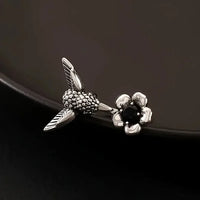 Vintage Adjustable Silver Plated Hummingbird & Flower Open Ring