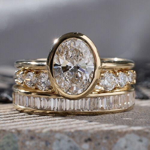 Vintage Bright Round Zirconia Gold Plated Ring Set