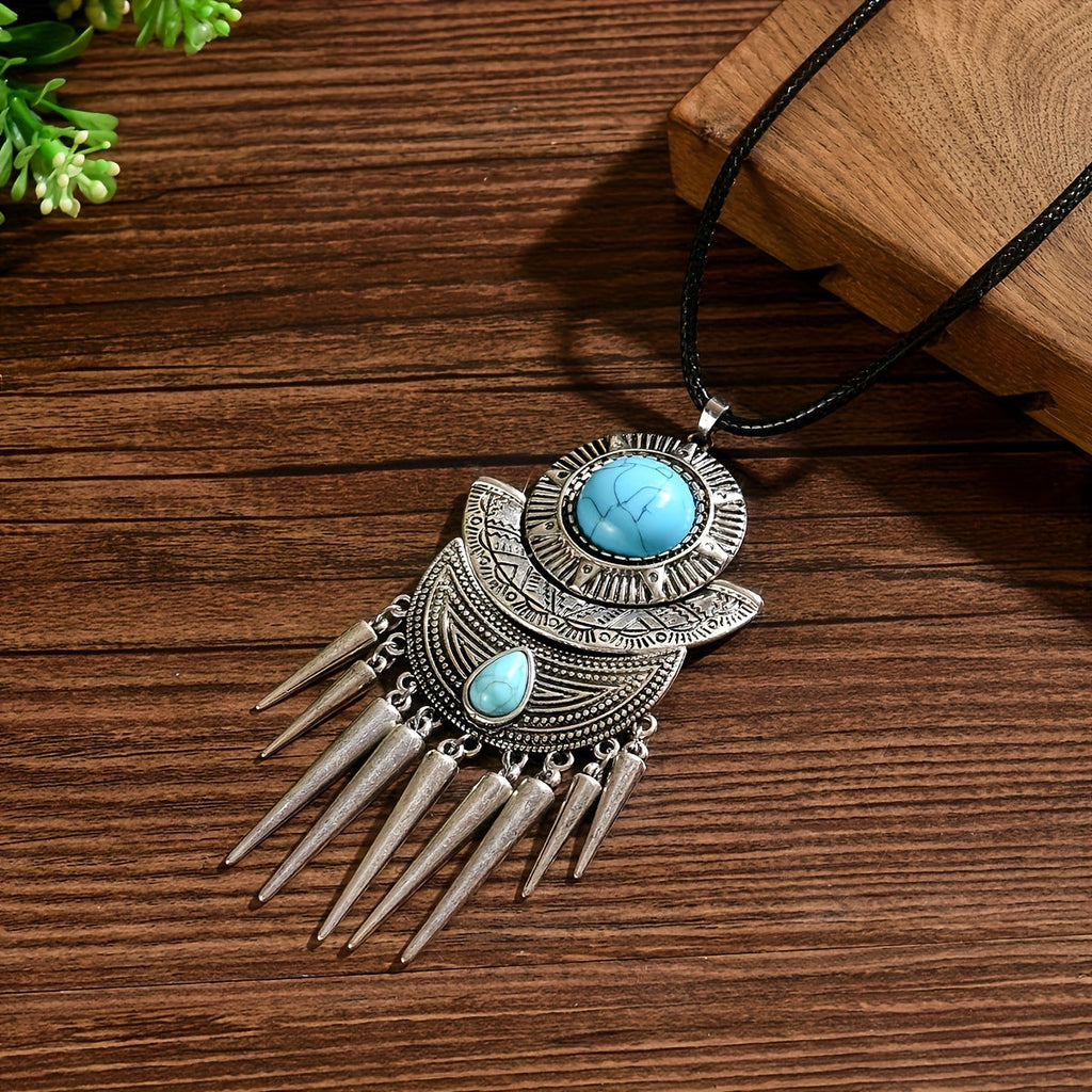 Bohemian Spike Tassel Design Turquoise Pendant Necklace