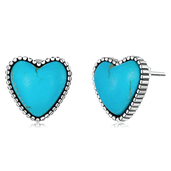 Elegant Boho Silver Plated Turquoise Hearth Love Earrings