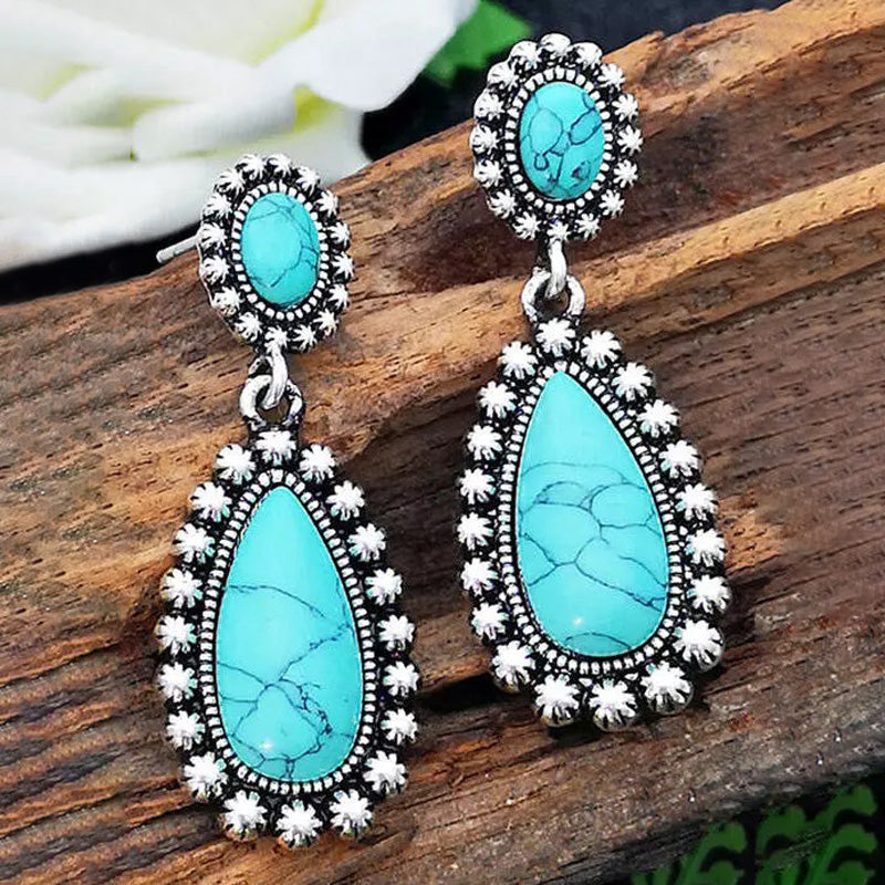 Vintage Teardrop Turquoise Exaggerated Drop Earrings