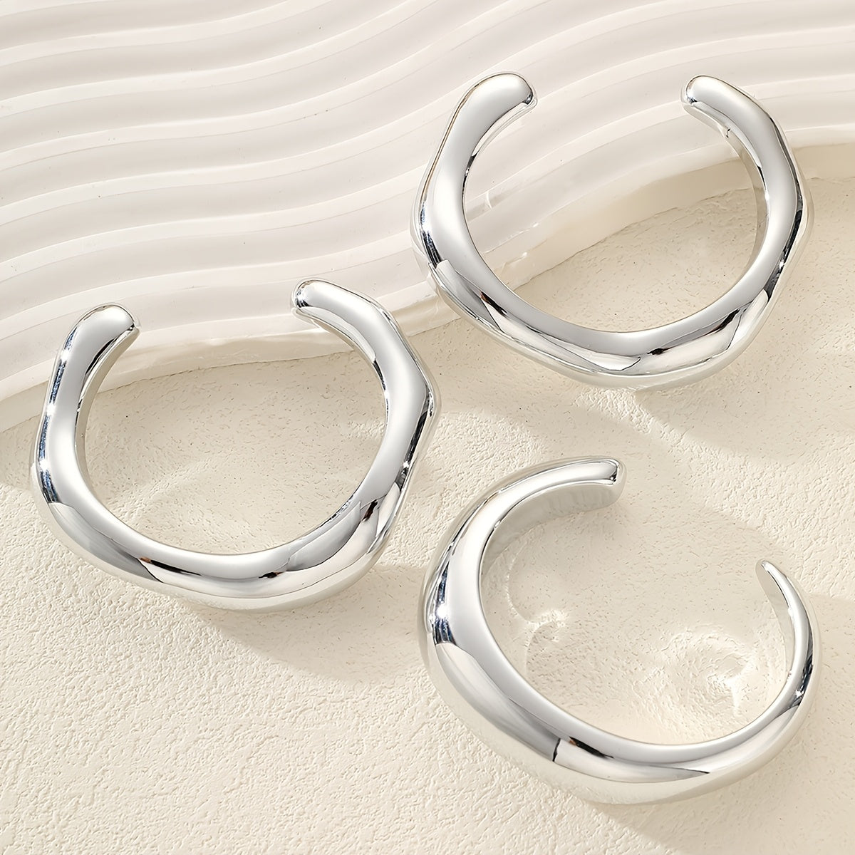 Vintage Sculptural Silver Plated Plastic Bangle Cuff Bracelet