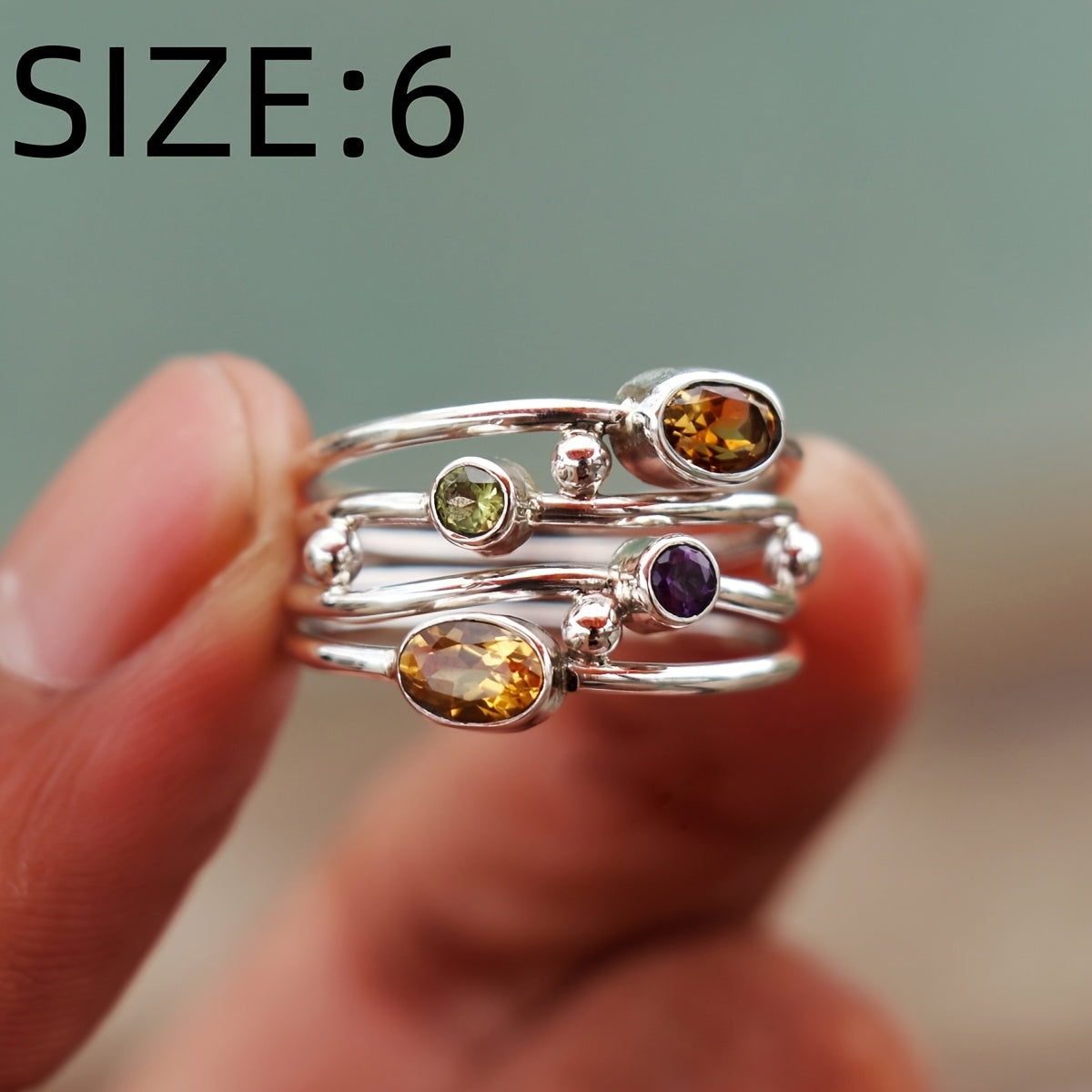 Bohemian Multicolor Gemstone Stacking Ring