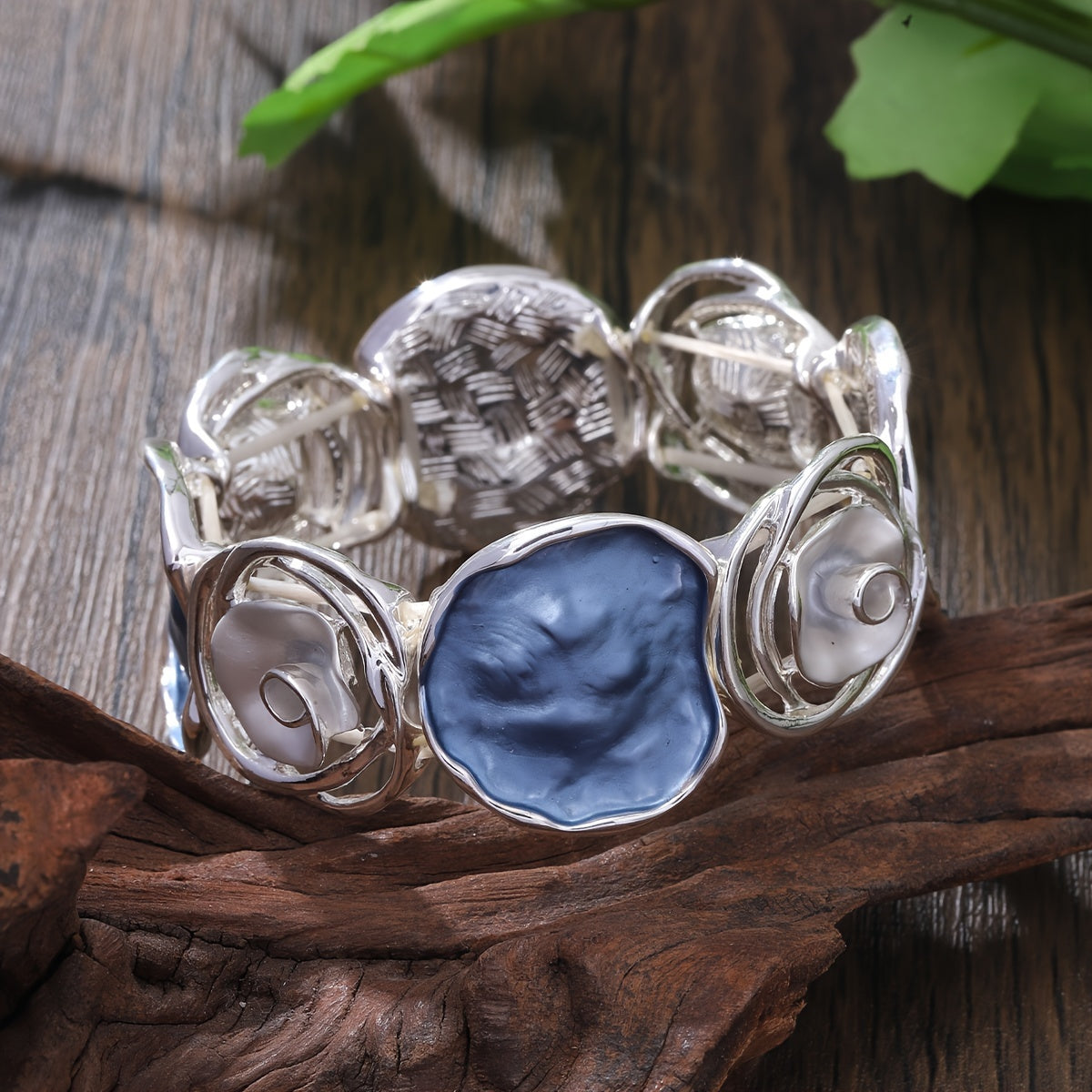 Bohemian Round Flower Geometric Design Cuff Elastic Bracelet