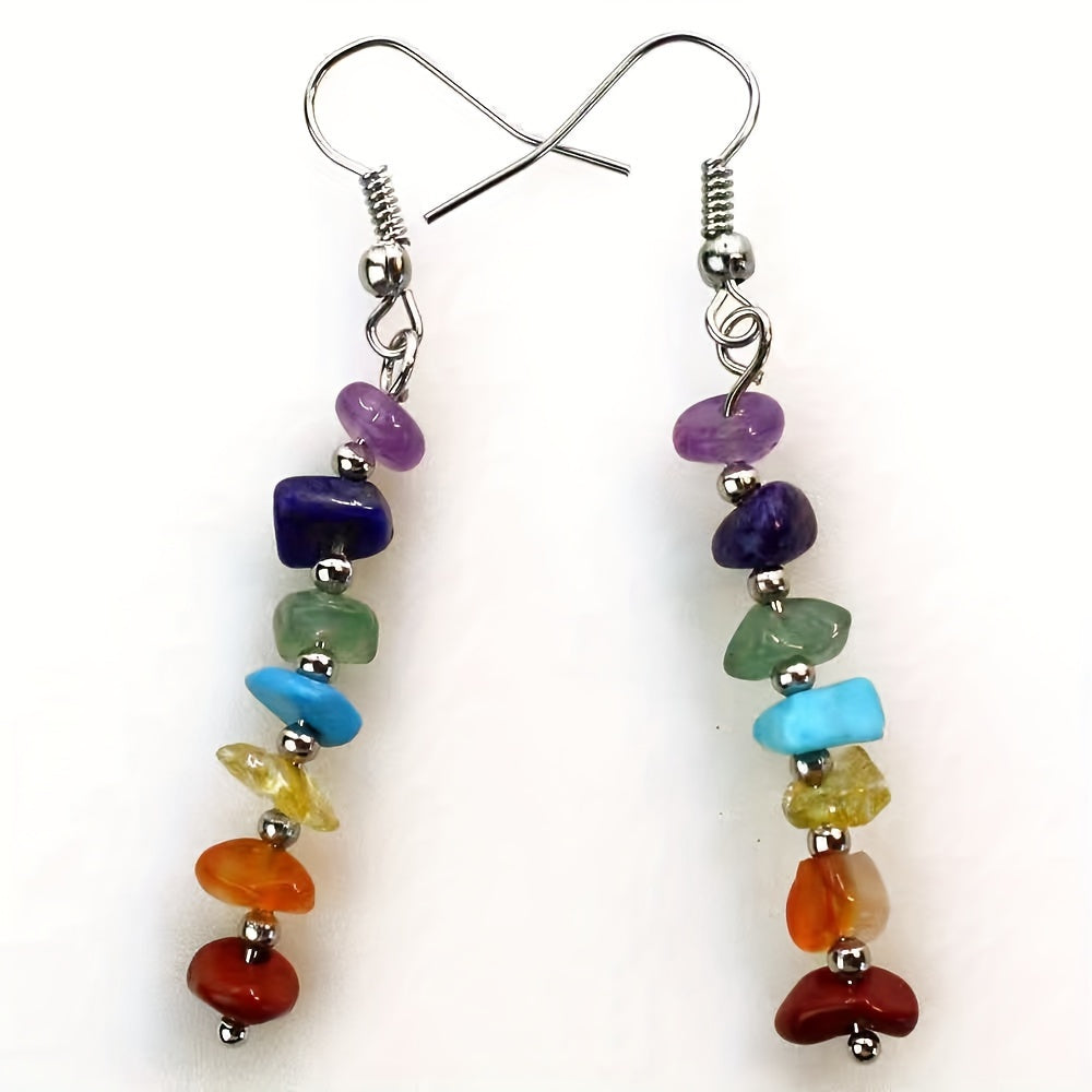 Boho Colorful Natural Gemstone Drop Earrings