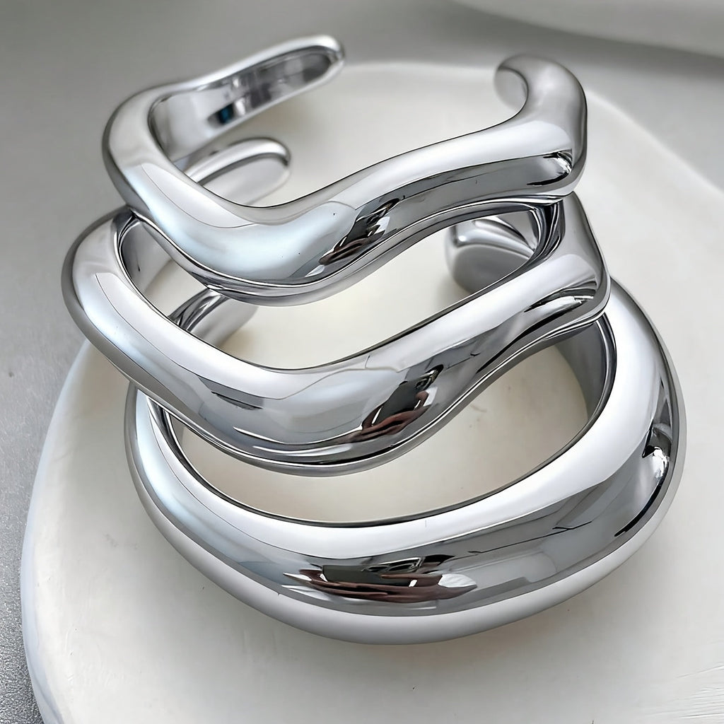 Vintage Sculptural Silver Plated Plastic Bangle Cuff Bracelet