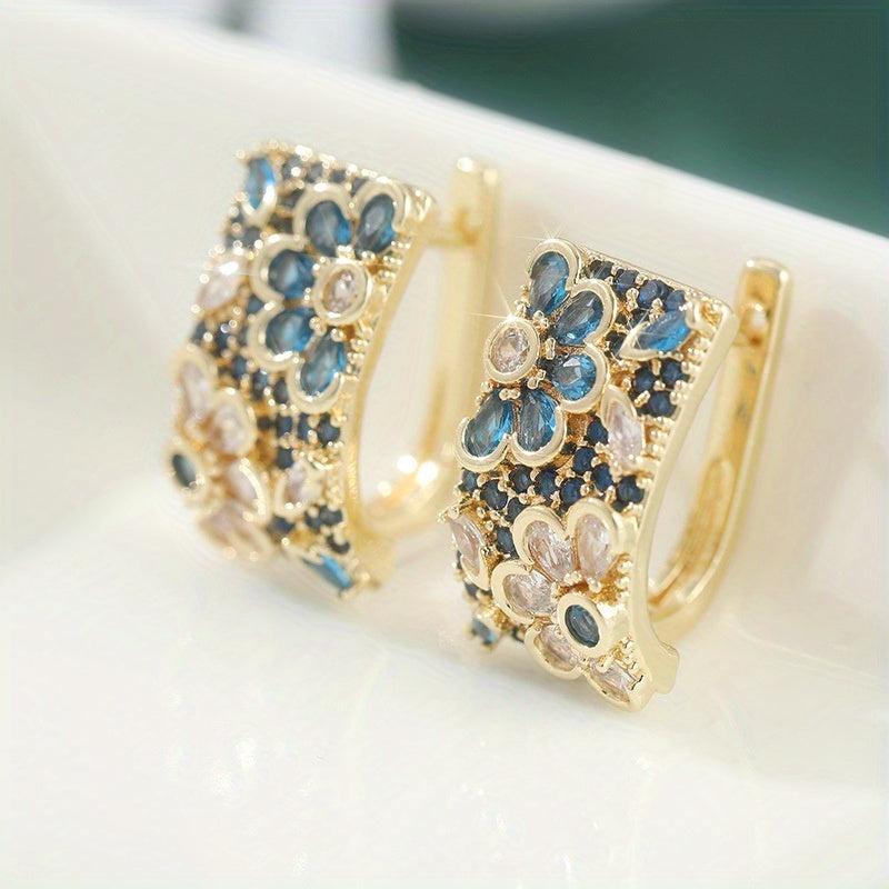 Vintage Multicolored Zirconia Flowers Hoop Earring