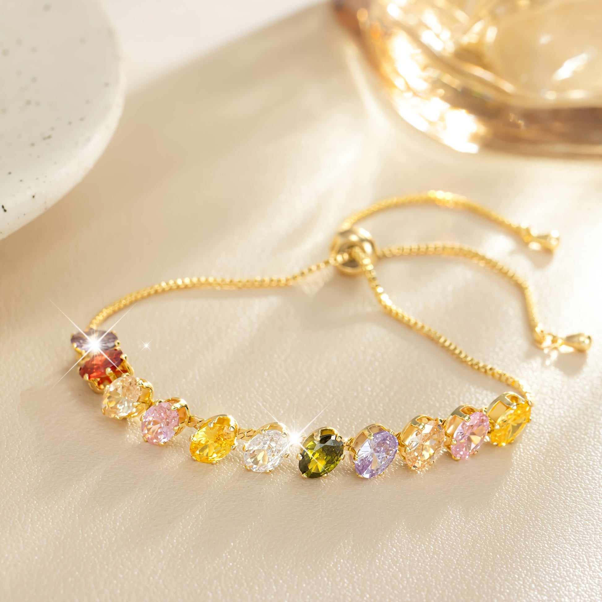 Minimalist Colorful Zirconia Gemstone Adjustable Tennis Bracelet