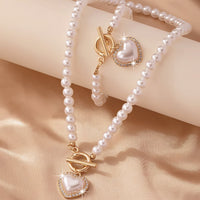 2pc Beaded Heart Pendant Bracelet and Necklace Set