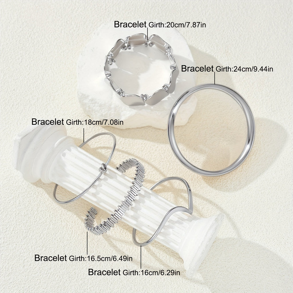 Vintage Stackable Silver Plated Cuff Bangle Bracelet Set