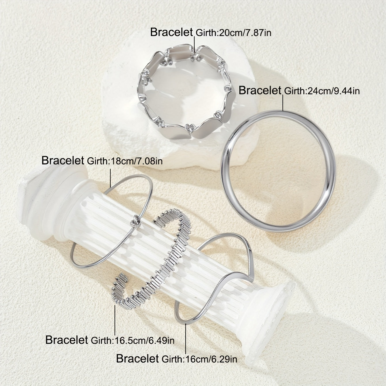 Vintage Stackable Silver Plated Cuff Bangle Bracelet Set