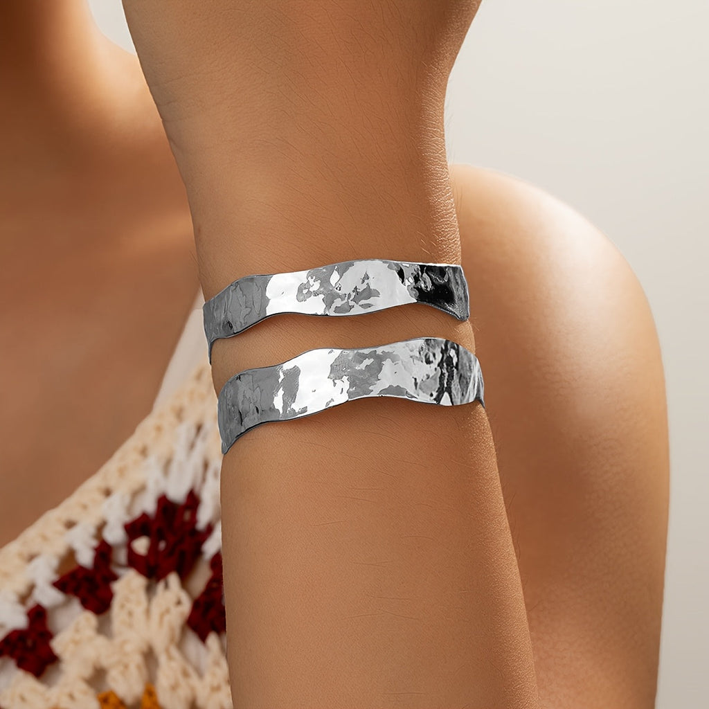 Punk Metal Style Hammered Geometric Open Cuff Bracelet