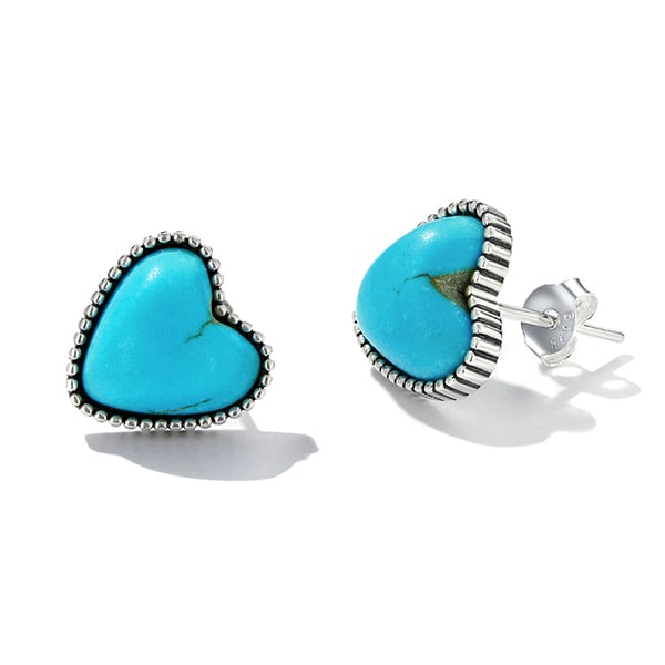 Elegant Boho Silver Plated Turquoise Hearth Love Earrings